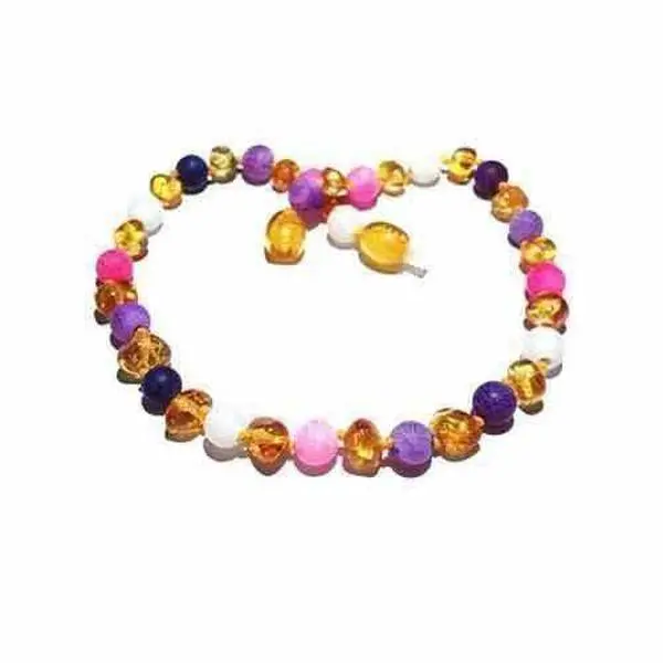 Adult Amelie Honey Baltic Amber Bead Pink Purple Dragon Agate Necklace