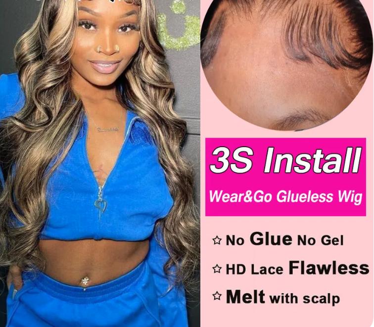 Lumio Custom Made Glueless Honey Blonde Highlight Loose Body Wave 5×5 | Wear & Go Wig | 1