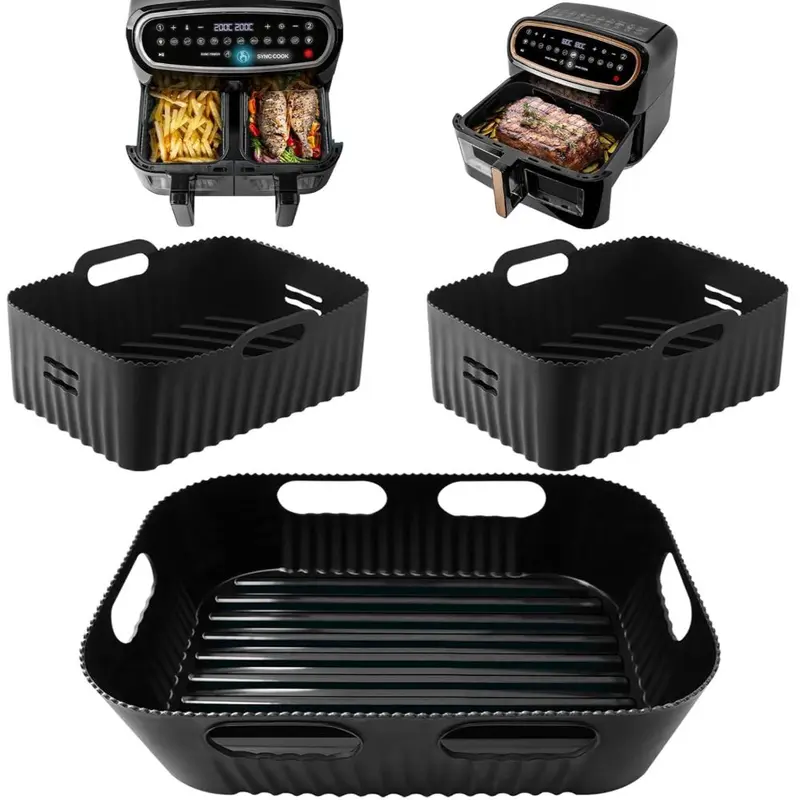 3PCS Air Fryer Accessories Set, Silicone Air Fryer Liner Compatible for Duronic AF34 10L, Instant 8.5L, Reusable Airfryer Accessories Compatible for Duronic Dual Air Fryer(1*10 l+2*5 l) 0