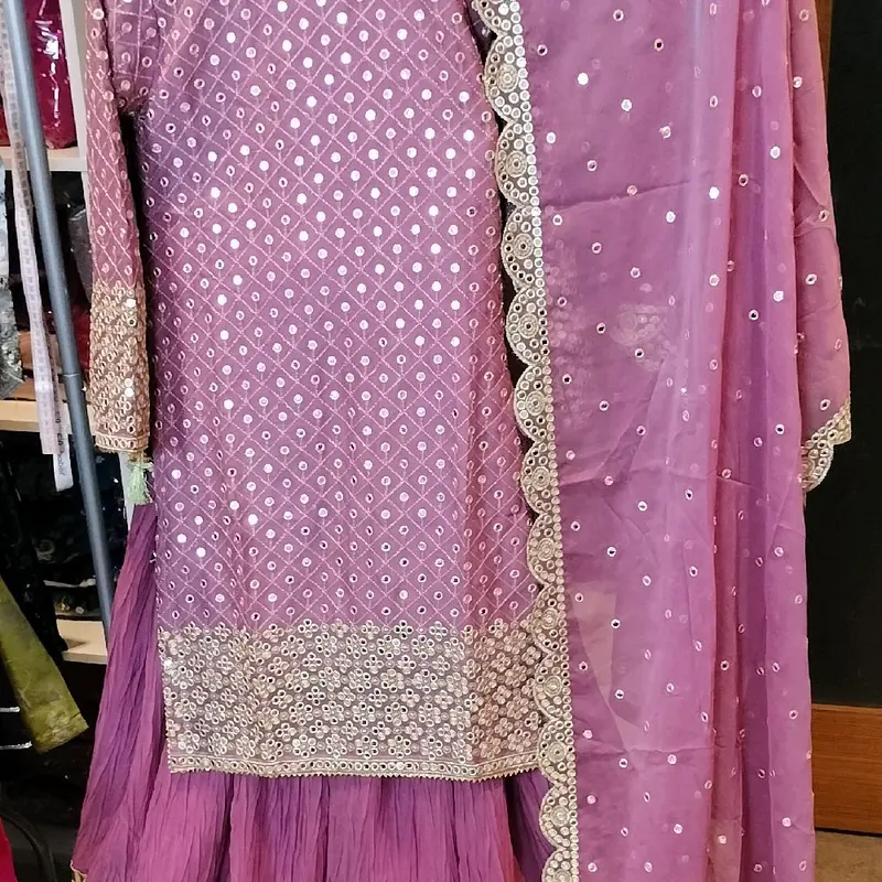 Luxury Chiffon 3pcs dressFormalwear with Heavy Embroidered Duppta and crush plazo Comfort Long Sleeve. 6