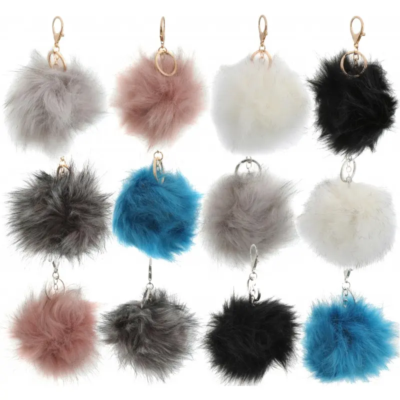 Atania Large Fluffy Bag Charm Key Ring with Faux Fur Pom Pom