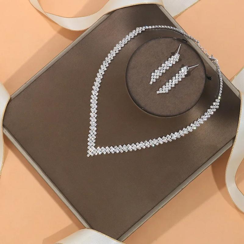 Charming Crystal Bridal Jewelry Set for Wedding V Shape Choker Necklace Earrings Sets Fashion Rhinestone Engagement Jewelry 3