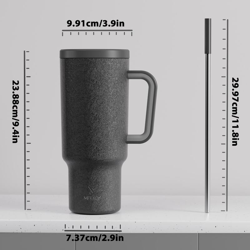 【Meoky】40oz Classic Straw Handle Cup, Multi-grid Ice Cube Mold, Leak-proof Cup Lid, Silicone Handle, Non-slip Noise Reduction Pad At The Bottom, Stainless Steel Thermos Cup, Wide Mouth and Narrow Bottom for Easy Cleaning and Car Loading 1