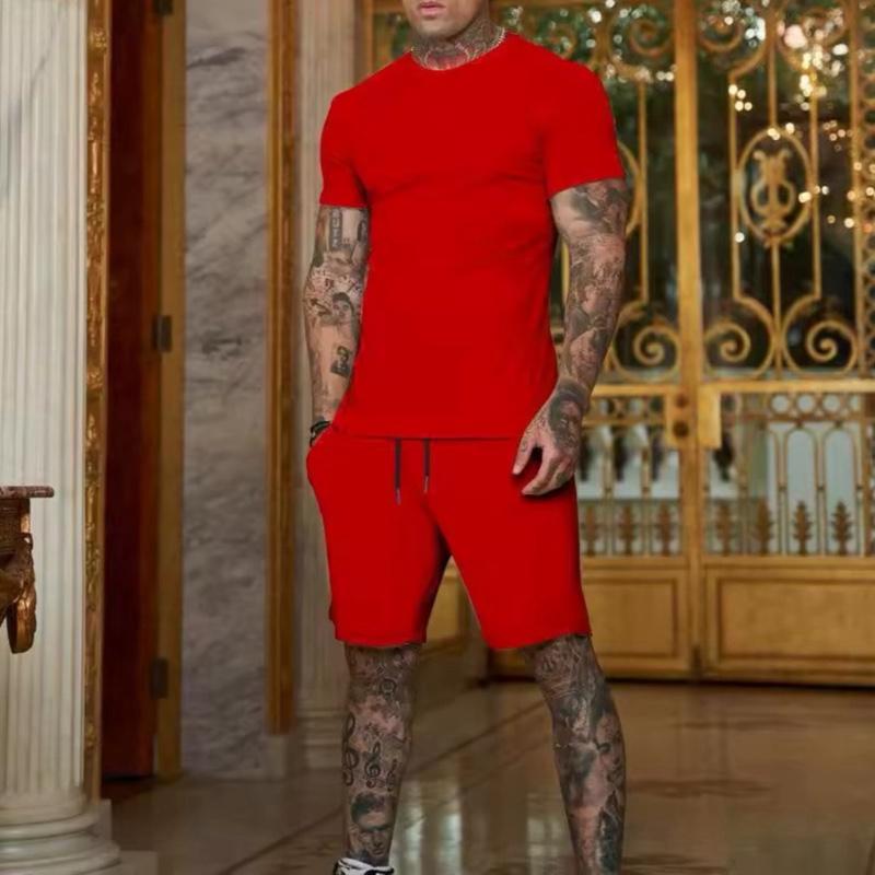 Men’s Shorts and T-Shirt Set in Over 12 Colours - Available in Multiple Colors -  Streetwear Tshirt Summer Basic Comfort, Top Breathable Clothing Fabric Menswear Outfit Day Loose Minimalist Comfortable Lightweight Outdoor Style Suit Womenswear Crewneck 6