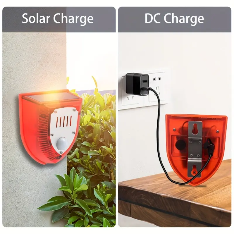 1pc Solar-Powered Motion Sensor Alarm, 129dB Siren & Dog Barking Sound Alert, 6 Red LED Flash Warning Strobe Light, Security System For Farm, Villa, Home, Yard, Barn, Outdoor Safety, PIR Sensor, Within 157.48inch Range 8