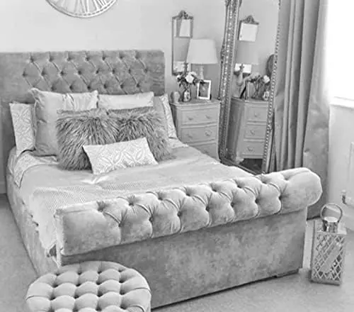 Plush Velvet Sleigh Double Bed in King and Super King Sizes with Gas Lift Option 1
