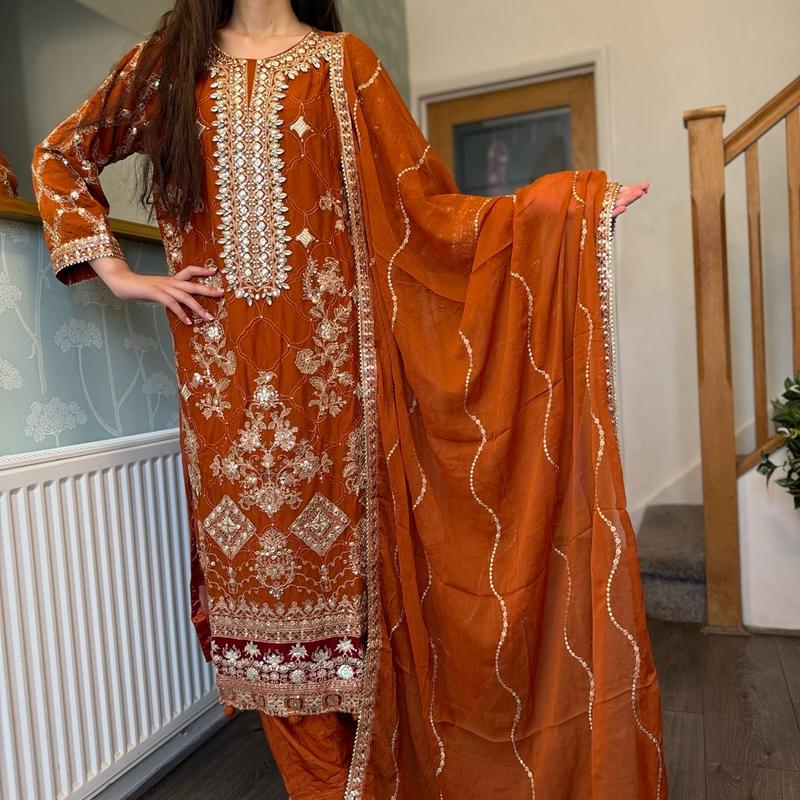 Inspired by Agha Noor Chiffon Fully Embroidered Dress Diamanté Work and Thread Work. Pakistani Womenswear 2