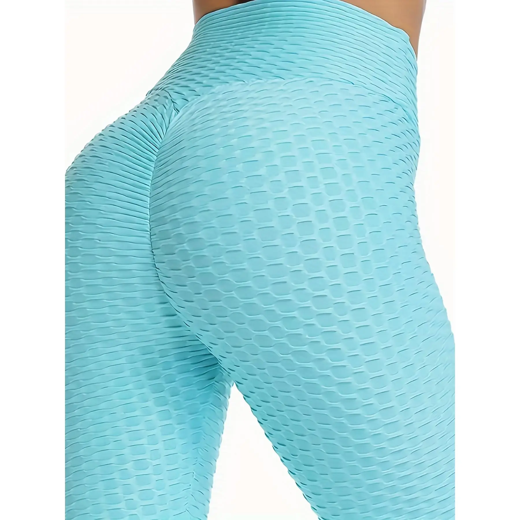Sexy Honeycomb Yoga Fitness Leggings, Solid Color Slimming Butt Lifting Sports Pants, Women's Activewear