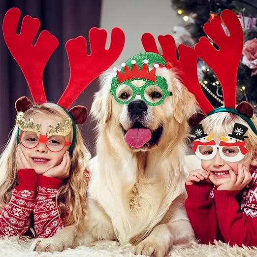 Christmas Glasses Glitter Party Glasses ​Frames Christmas Decoration Eyeglasses for Christmas Parties New Year Favors Photo Booth Light Lightweight Accessory Comfortable Gift Masks Props Room Ornaments 3