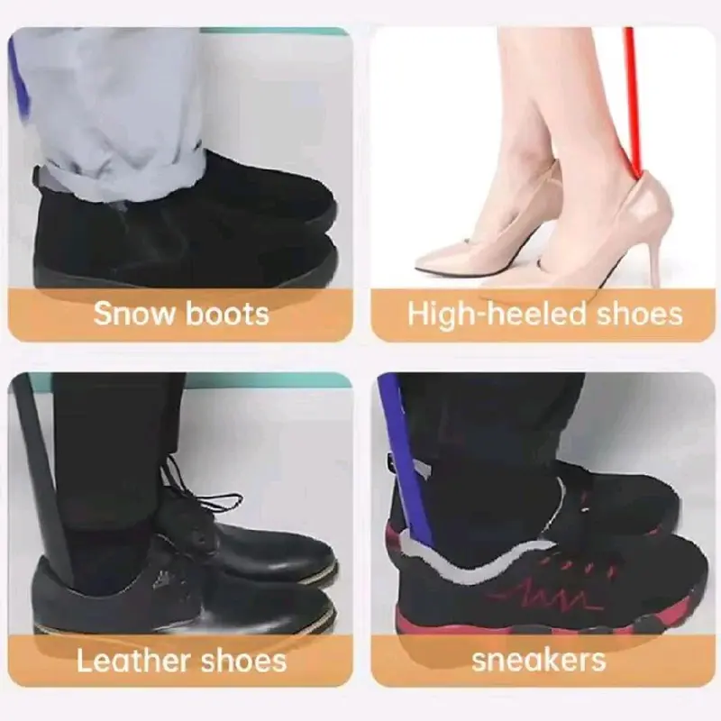 1pc Extra long flexible plastic shoe horns do not require bending durable shoe spoons for pregnant women wearing shoe assistants (Black) 1