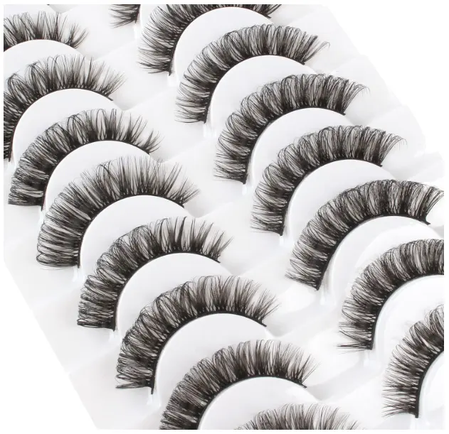 Glowingwin Cat Eyelashes Volume 3D Hybrid Natural Look Fake Russian Strip Lashes 10 Pairs Dramatic Fluffy Handmade Reusable D Curl False Eyelashes 1