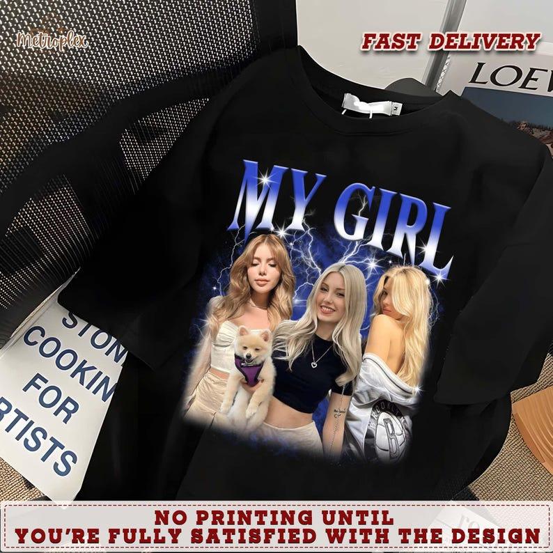Custom Photo Girlfriend Boyfriend Face T-Shirt, 90s Retro Vintage Bootleg Shirt with Face, Personalized Pictures Tee for Couple 3