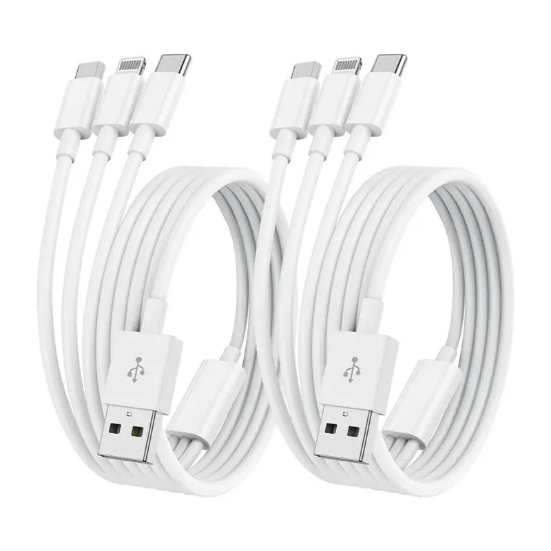 Multi Charger Cable, 2Pack 2M Multi Charging Cable Phone Charger Cables with Micro USB Type C Lightning Cable Connector for iPhone, iPad, HTC, LG, Samsung Galaxy, Huawei, Android Smartphones and More  Devices Mobile Durable Electronic Cellphone 0
