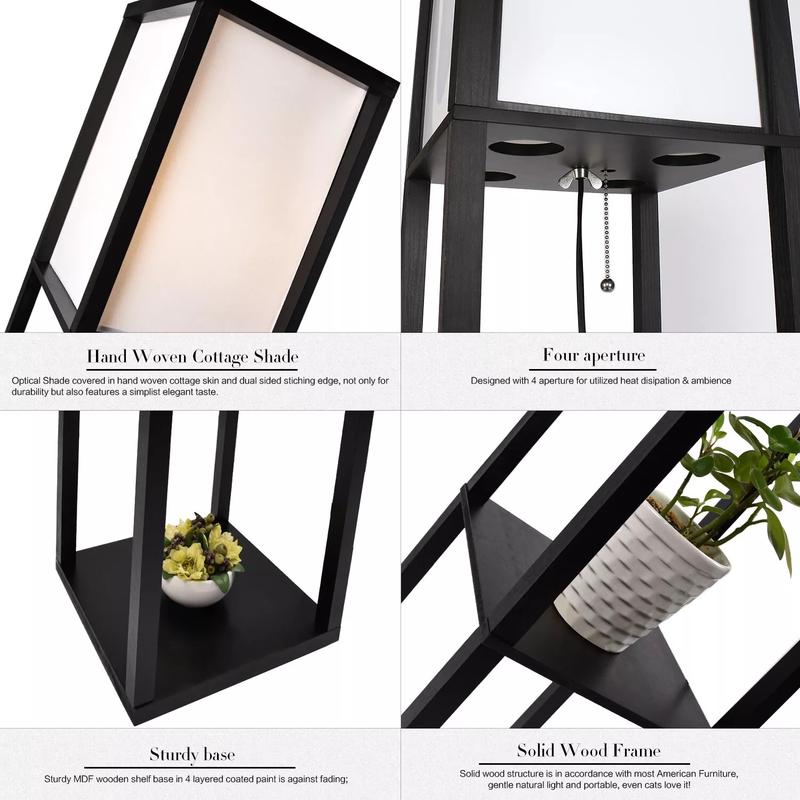 Floor Lamp Free Standing Wood 3-Tier Storage Shelf Reading Bedroom Living Room 8