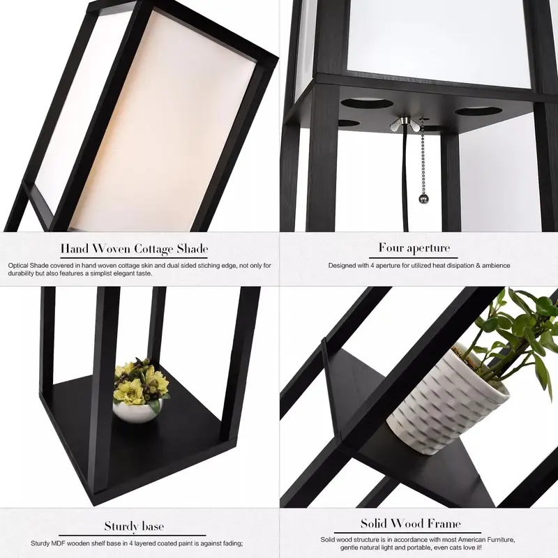 Floor Lamp Free Standing Wood 3-Tier Storage Shelf Reading Bedroom Living Room 8