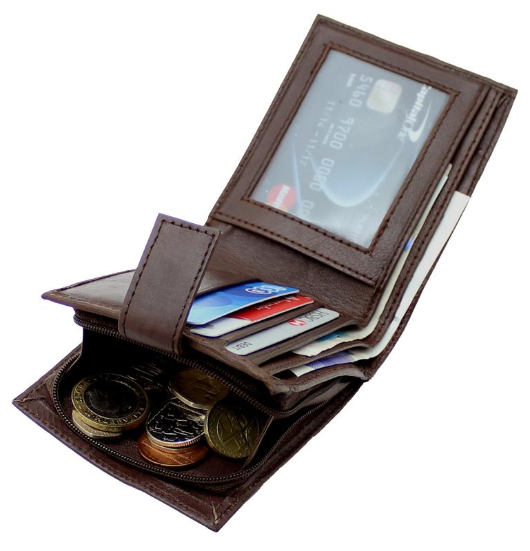 Mens Soft Real Leather Money Wallet RFID Protected Credit Card Holder, ID Window & Side Secured Zipped Coin Pocket 44 8