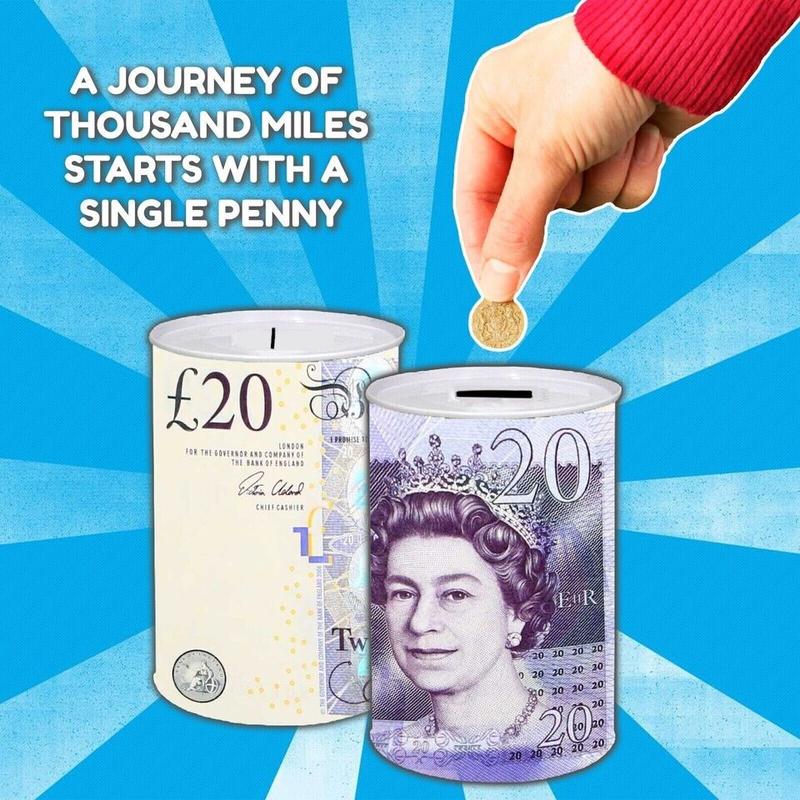 Money Box Tin £5 £10 £20 £50 Pound Note Kid Saving Cash Piggy Bank Box Decore Gift Light Security Ornaments 7