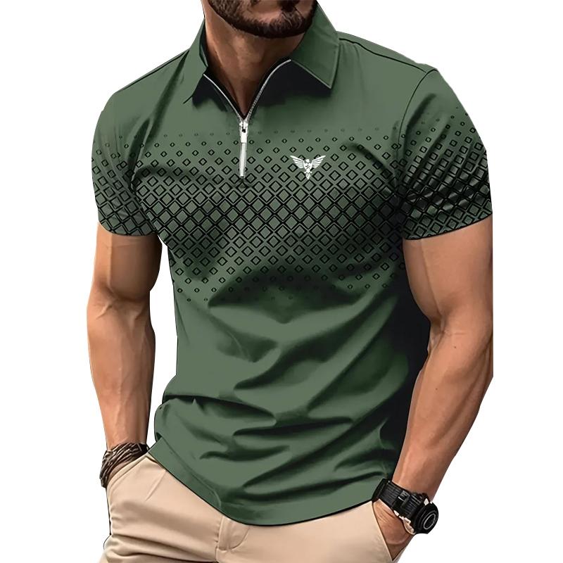 Men Personality Summer Fashion Sport Short Sleeve Casual Lapel Zipper Polo Shirt Men Print Polyester Quick Drying Polo Shirt Top 1