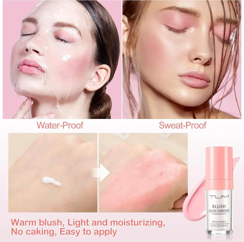 2Pcs TLM Blush Colour Changing, All Day Flawless Color Changing Blush,TLM Temperature Changing Liquid Blush for Mature Skin,Long Lasting Waterproof Blush for Face Makeup 3
