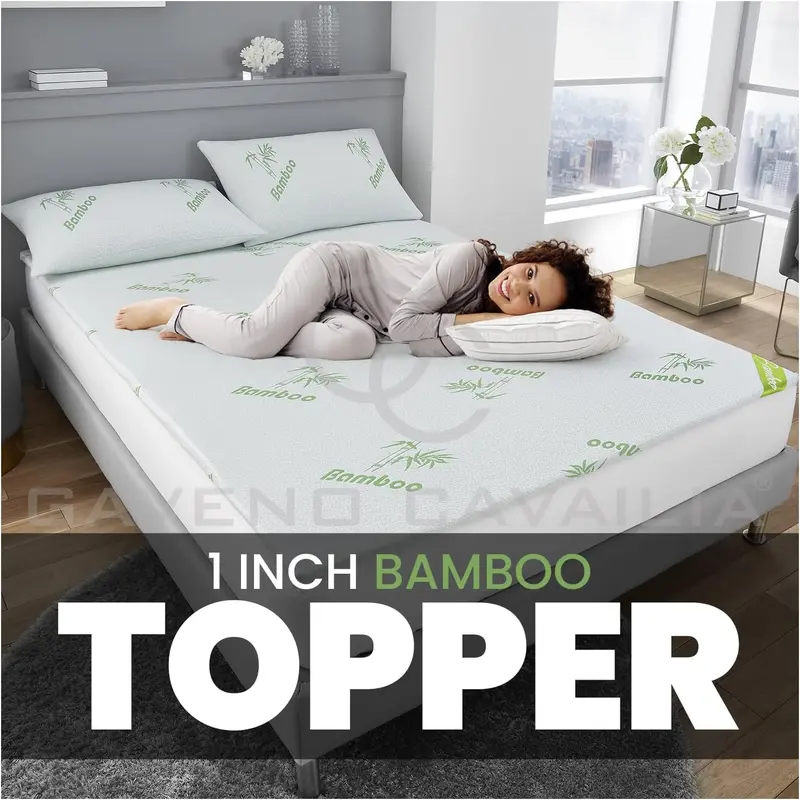 Highliving 2.5cm Thick King Memory Foam Mattress Topper With Anti-Slip Ventilated Hypoallergic Bamboo Cover, Soft Flexible Memory Foam Design For Pressure Relieving(5cm,150x200cm) 1