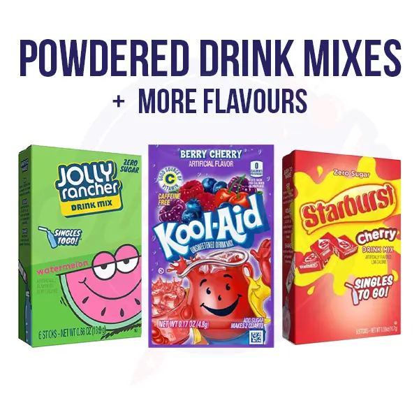 Delicious Powdered Drink Mixes - Kool Aid, Starburst, and Jolly Rancher Flavours - Mixed, Beverage Pack of 6