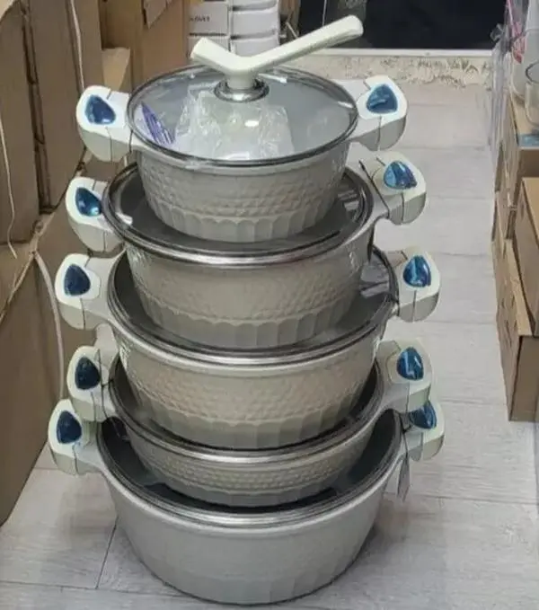 5pcs Cooking Soup Aluminium Pots and Pans Non Stick Die-Casting Cookware