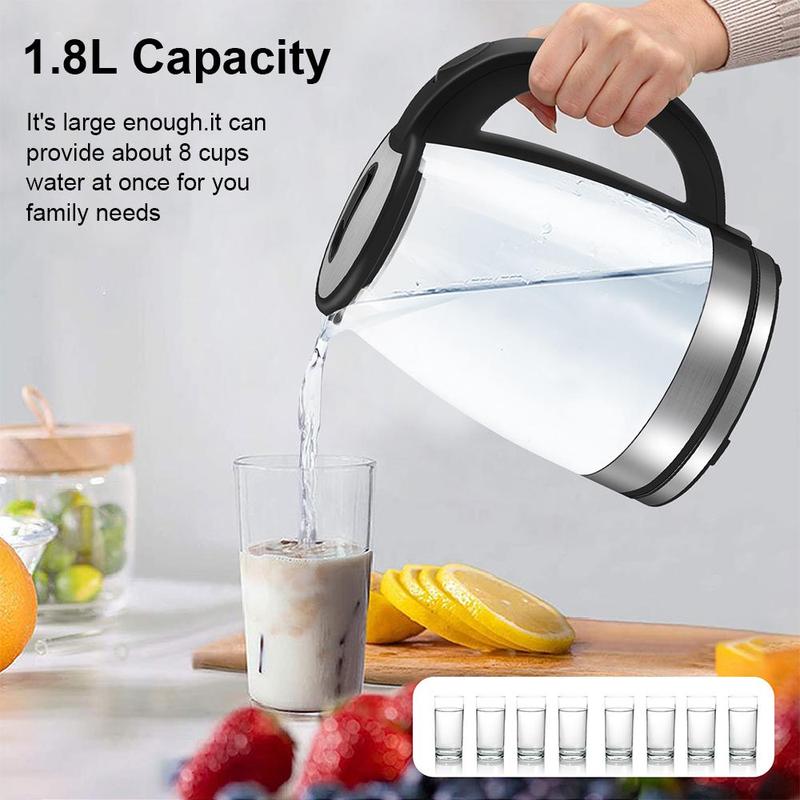 220V 1.8L Electric Kettle Glass Tea Kettle 1500-1800W Water Boiler Home Kitchen water heater,Dry Boiling Protection 8