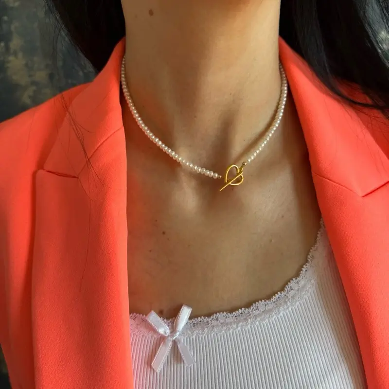 Freshwater real pearls choker necklace with sterling silver heart toggle clasp, Natural pearls custom layering  choker, Gift for mother, friend 3