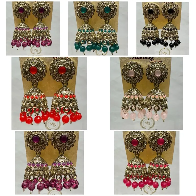 E2201 Mix Jhumka Earrings Stone Colours Gold Party Wear Gift Asian