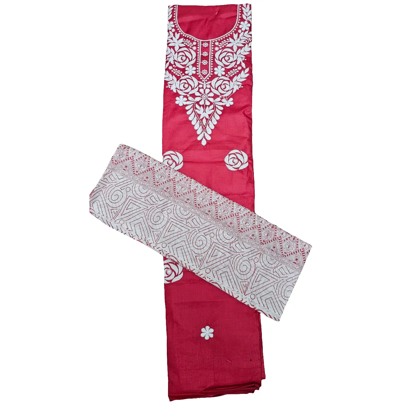 Dark Pink Puja Three Piece Suit Roman Semi Stitched Material
