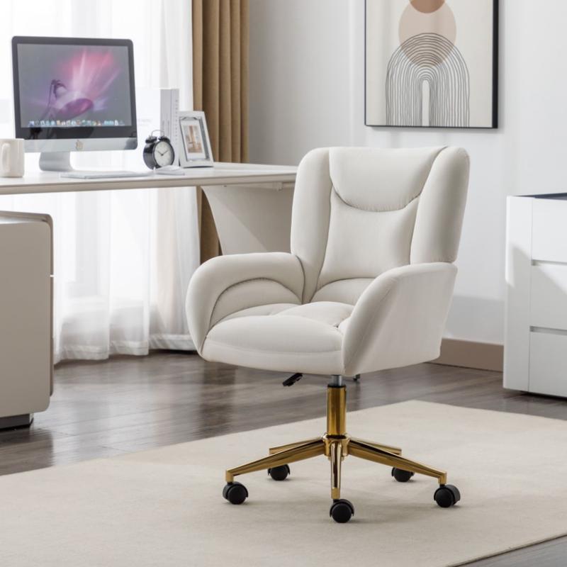 Full KD Velvet Fabric Material Adjustable Height Swivel Home Office Chair For Indoor Office With Gold Legs, Ivory /Pink /Brown /Green 2