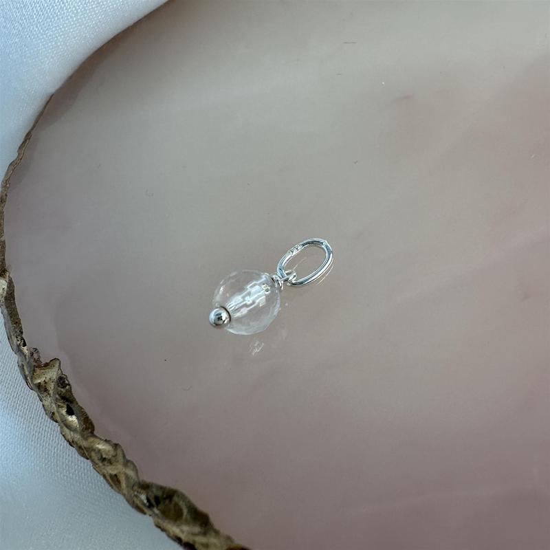 Sterling Silver Faceted 5mm Round Clear Crystal Bead Charm 3