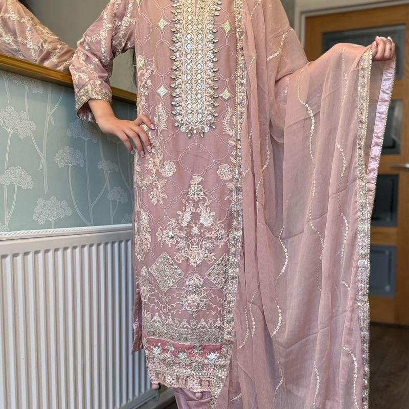 Inspired by Agha Noor Chiffon Fully Embroidered Dress Diamanté Work and Thread Work. Pakistani Womenswear 0