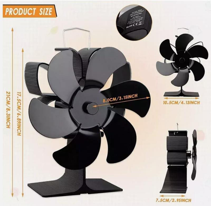 6 Blade Stove Fan Heat Powered Wood Log Burner Top Fire Burning Fan Eco Friendly 1