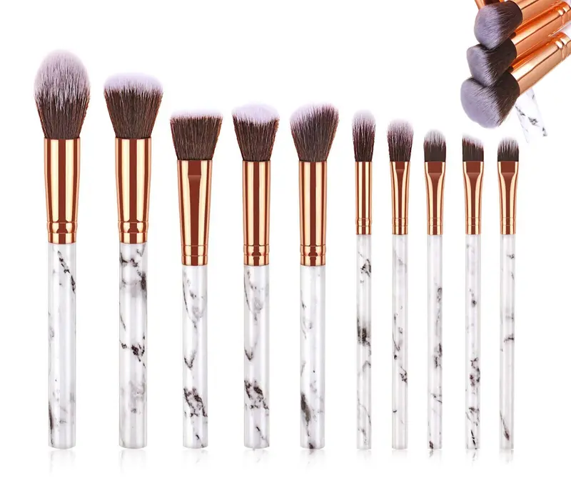10 Pcs Professional Makeup Brushes Set with Unique Gradient Crystal Handles - Cosmetic 0
