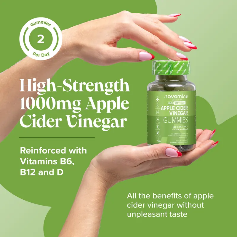 Apple Cider Vinegar Gummies - Infused with Vitamins B6, B12 & D2 - Chewable Supplement for Adults 1