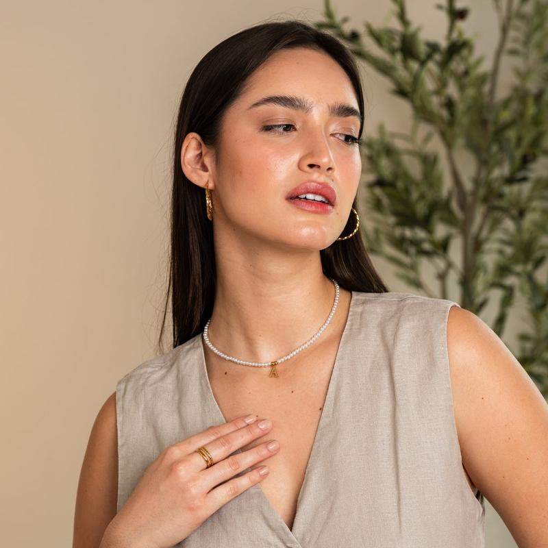 Pearl Initial Necklace - Gold 4