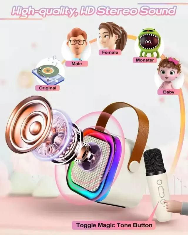 Mini Karaoke Machine Kids with 2 Microphone Portable Bluetooth Speaker with LED, Birthday Gift, Christmas Gift, Children Gift Audio Wireless Adjustable Button karaoke  machine mini karaoke Connection Ktv 5