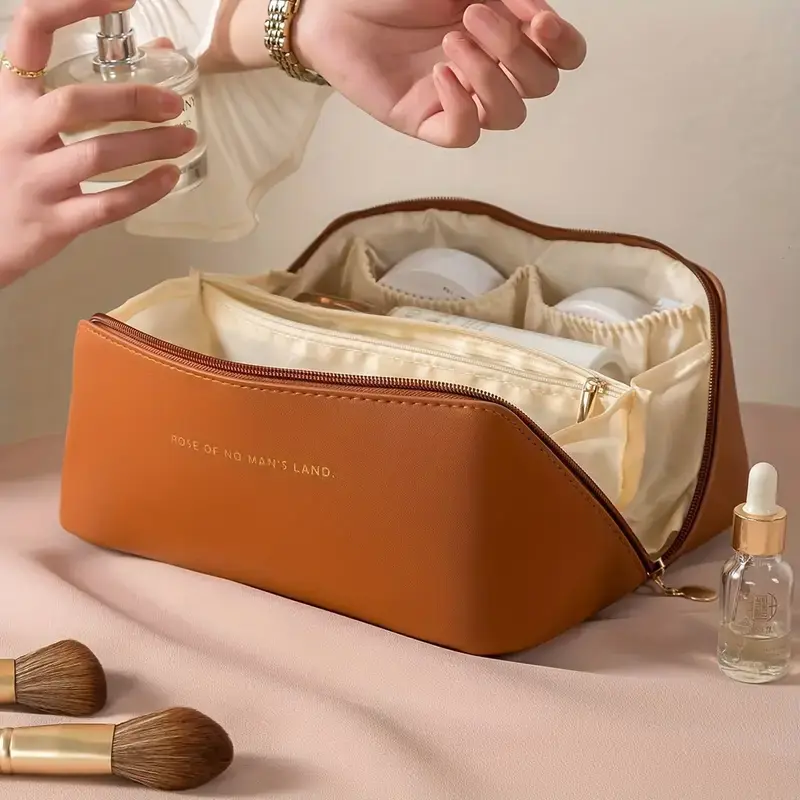 Large-Capacity Travel Makeup Bag, Portable Cosmetic Bag for Makeup Brushes and Toiletries, Waterproof Cosmetic Bag with Handle, Travel Essential 1