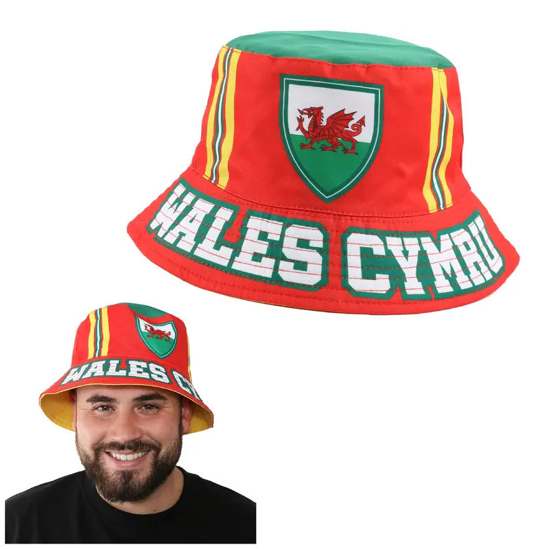 Wales Supporter Set - Stylish Welsh Bucket Hat, Inflatable Sword & Shield Accessories for Events Masks CYMRU Menswear Outfit Clothes Costumes 1
