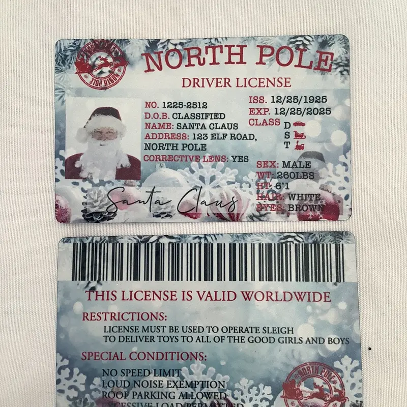Santa lost licence printed on both sides. 3