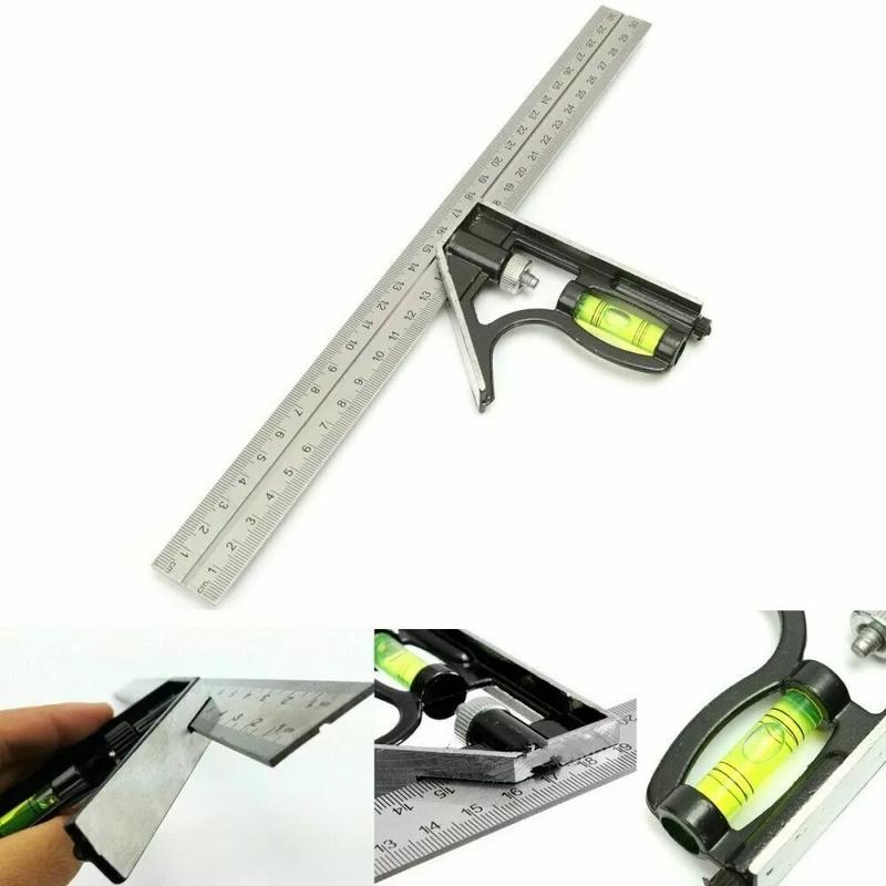 300mm (12") Adjustable Engineers Combination Try Square Set Right Angle Ruler UK 5