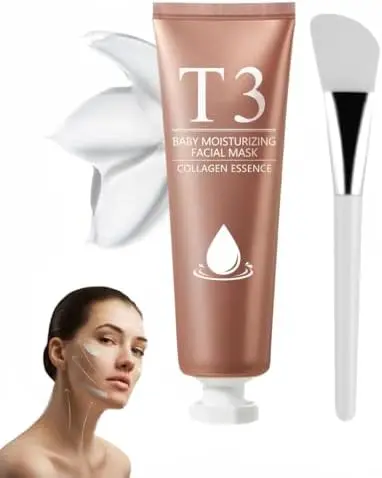 T3 Baby Collagen Glow Mask, Korean Firming Moisturizing Facial Mask Skincare for Anti-Wrinkle, Anti-Aging, Pore Tightening Moisture Bright Face Mask Collagen Mask Peel Smooth Smoother Hydrate Moisturizer