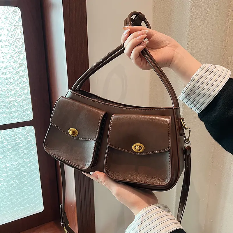 Fashion Women PU Leather Handbags Double Pockets Shoulder Saddle Bag High Quality New Ladies Messenger Crossbody Bags for Women 2