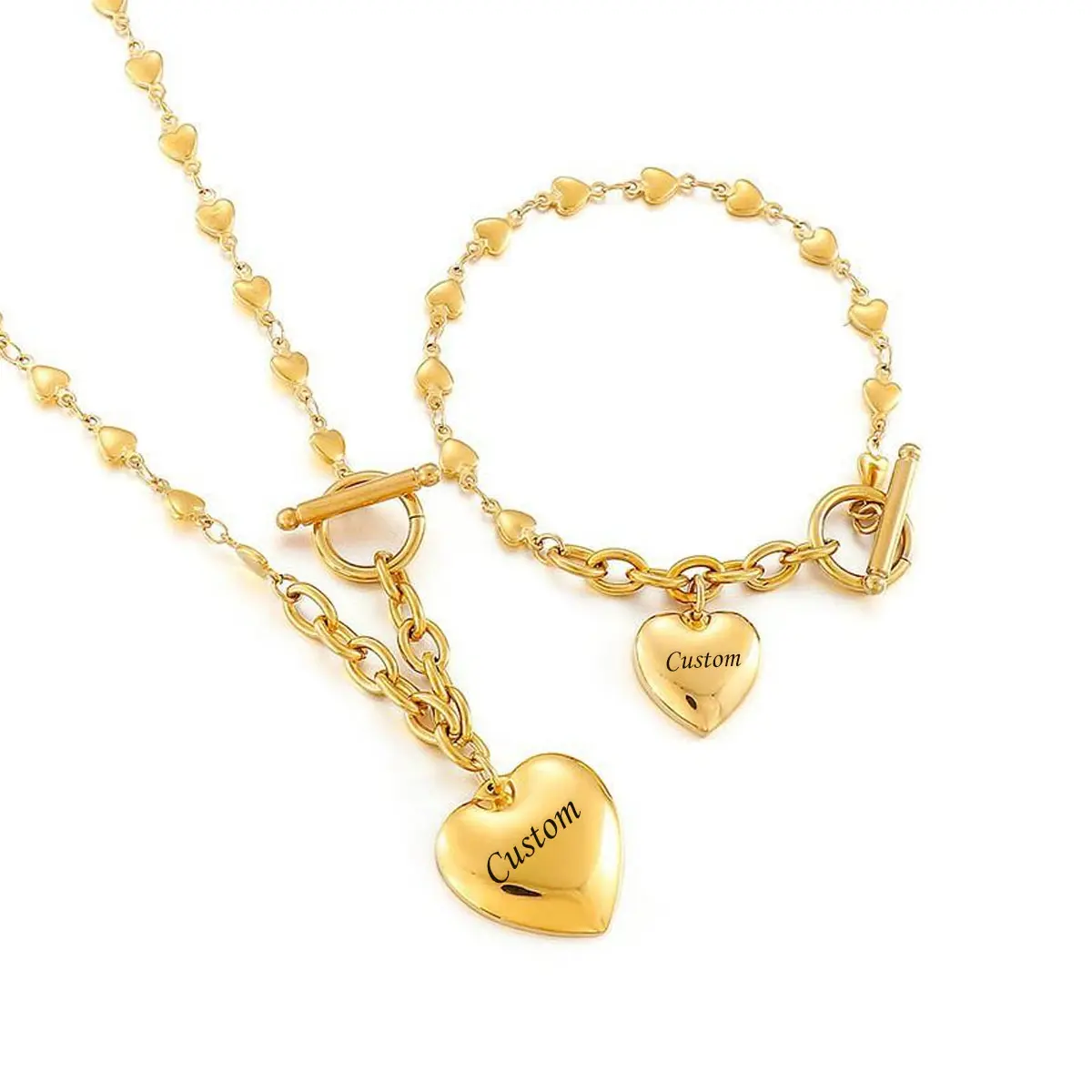 Personalized Gift Engraved Name/Text Women's OT Buckle Love Necklace Bracelet O-Type Chain with Stainless Steel Jewelry Suit Holiday Birthday Gift Female KS1408