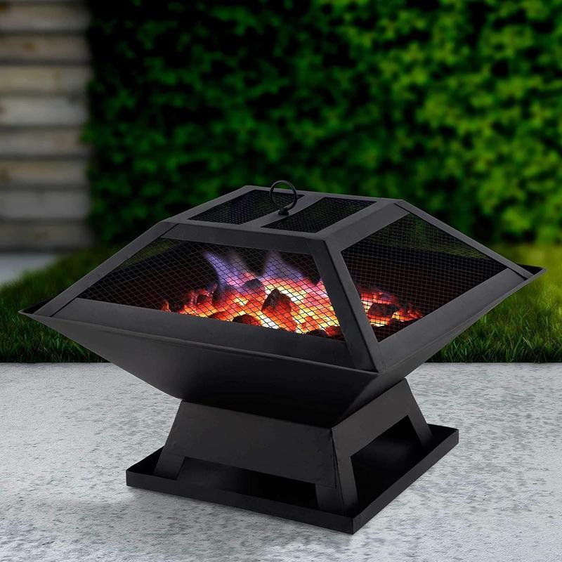SQUARE FIRE PIT BBQ GRILL HEATER OUTDOOR GARDEN FIREPIT HEAVY DUTY Set Stylish portable bbq 1