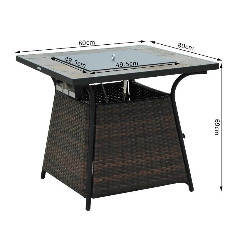 Outdoor Square Rattan Fire Pit Table with Gas Burner Heater 2