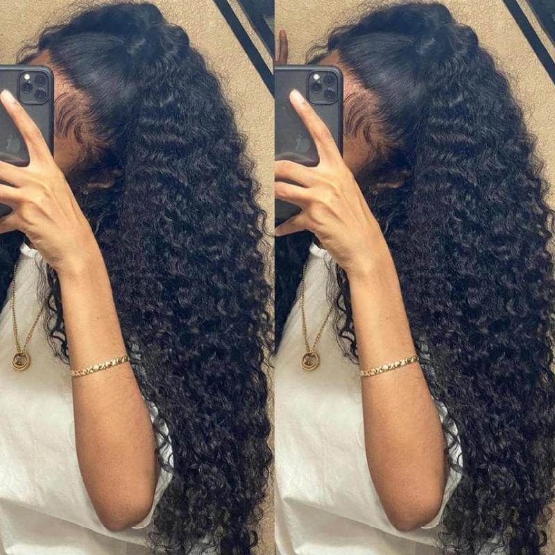 Product Introduction of Deep Wave 13x4 Lace Front Human Hair Wig for Women - Curly 13x6 Wet and Wavy Pre Plucked Hairline Bleach Knots, Natural Black Color 10
