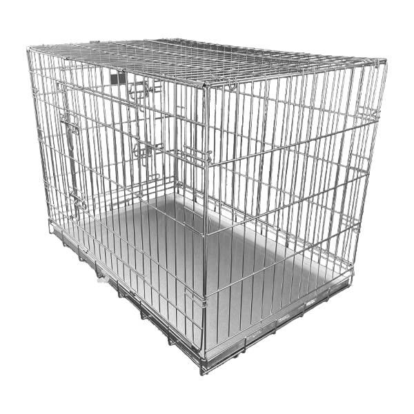 HugglePets Silver Metal Dog Puppy Cage Foldable Small 61cm Dual Door with Locks, Car Home and Travel Crate 4