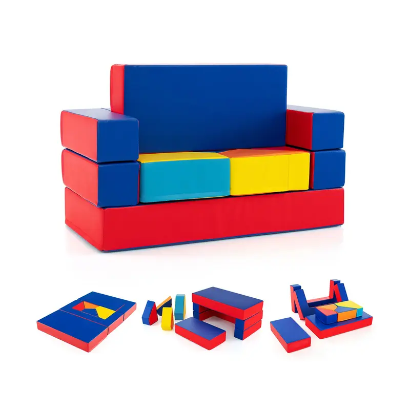 COSTWAY 4-in-1 Convertible Foam Couch Play Set with Skin-friendly PU Leather Cover and Zippers 0